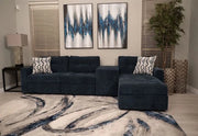 Aden Navy Blue Contemporary 4PC Modular Sectional with Storage Console, USB Ports and Wireless Charging