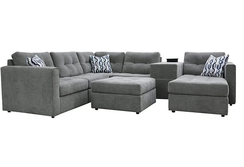 Aden Gray Contemporary 6PC Modular Sectional with Storage Console, USB Ports and Wireless Charging