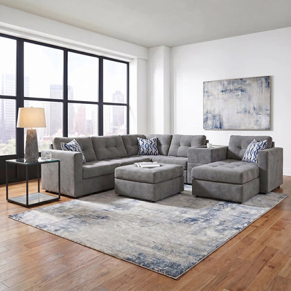 Aden Gray Contemporary 6 Piece Modular Sectional with Storage Console, USB Ports and Wireless Charging