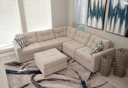 Aden Cement Cream Contemporary 5PC Modular Sectional