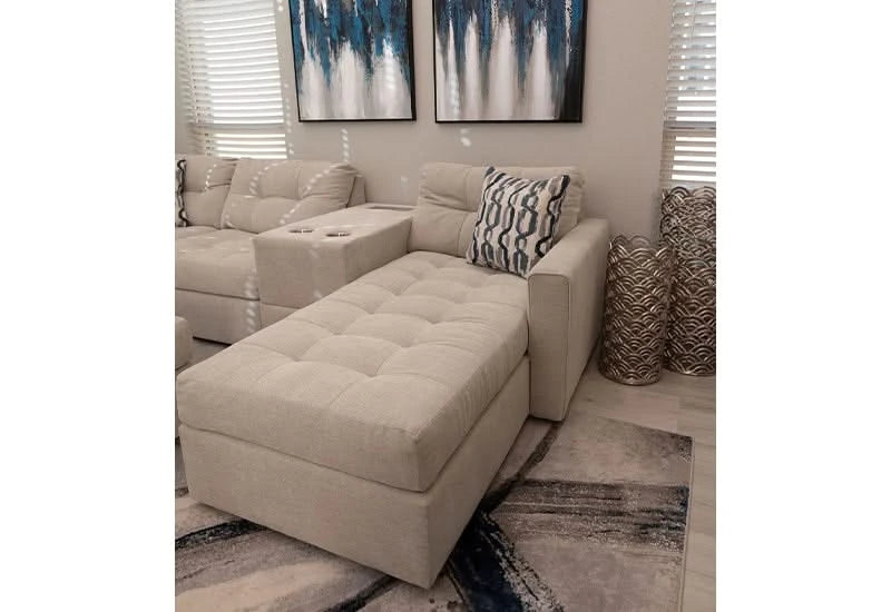 Aden Cement Cream Contemporary 6 PC Modular Sectional with Storage Console, USB Ports and Wireless Charging