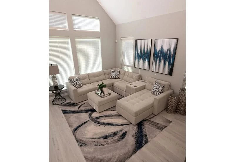 Aden Cement Cream Contemporary 6 PC Modular Sectional with Storage Console, USB Ports and Wireless Charging