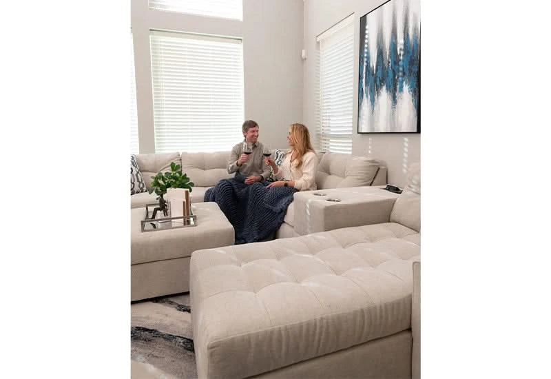 Aden Cement Cream Contemporary 6 PC Modular Sectional with Storage Console, USB Ports and Wireless Charging