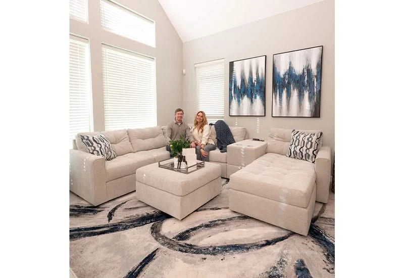 Aden Cement Cream Contemporary 6 PC Modular Sectional with Storage Console, USB Ports and Wireless Charging