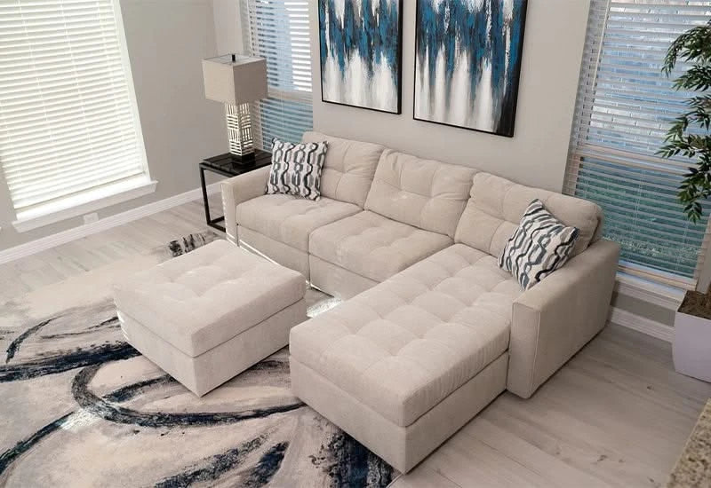 Aden Cement Cream Contemporary 3 PC Modular Sectional with Chaise