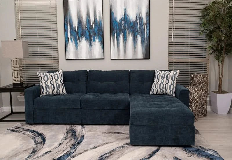 Aden Navy Blue Contemporary 3PC Modular Sectional with USB Ports and Wireless Charging