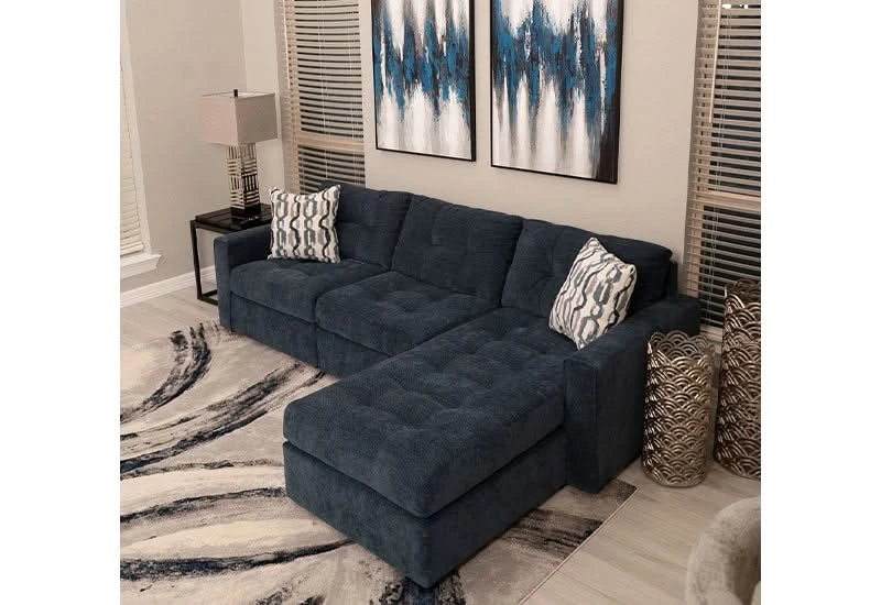 Aden Navy Blue Contemporary 3PC Modular Sectional with USB Ports and Wireless Charging