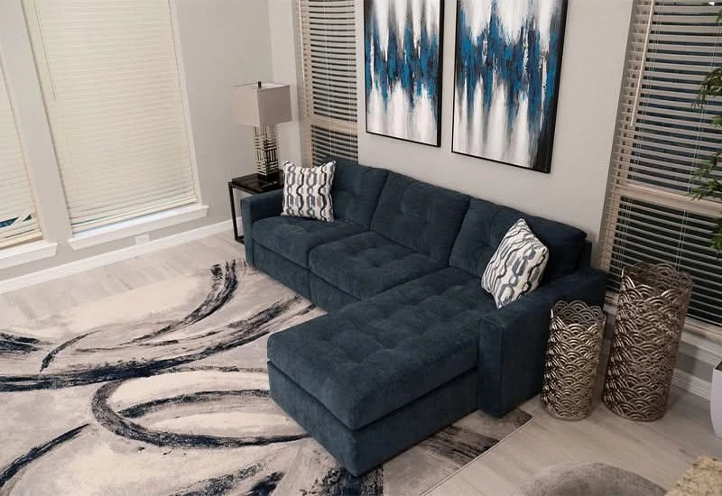 Aden Navy Blue Contemporary 3PC Modular Sectional with USB Ports and Wireless Charging