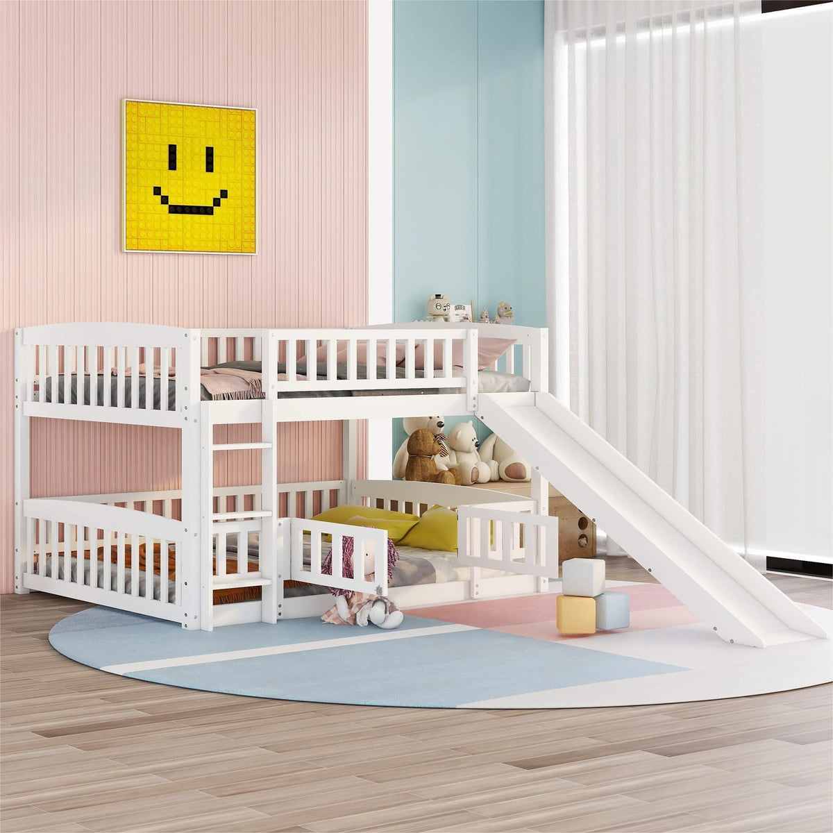 Ladderless Bunk Low Bunk Bed With Slide, Fence And Ladder - | Free Shipping | Exclusive ...