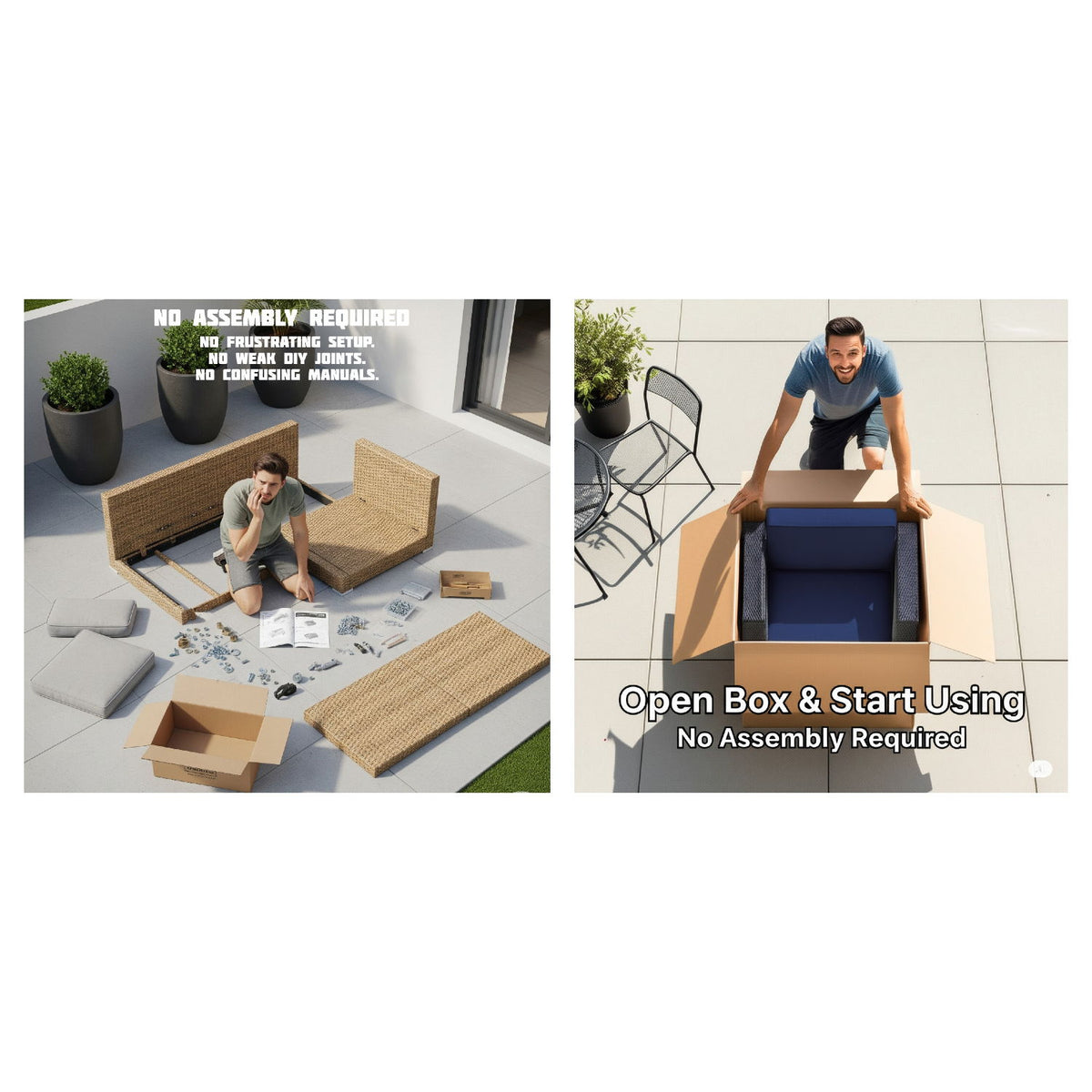 Outdoor Seating Set With Cushions, 4 Person Capacity - Brown