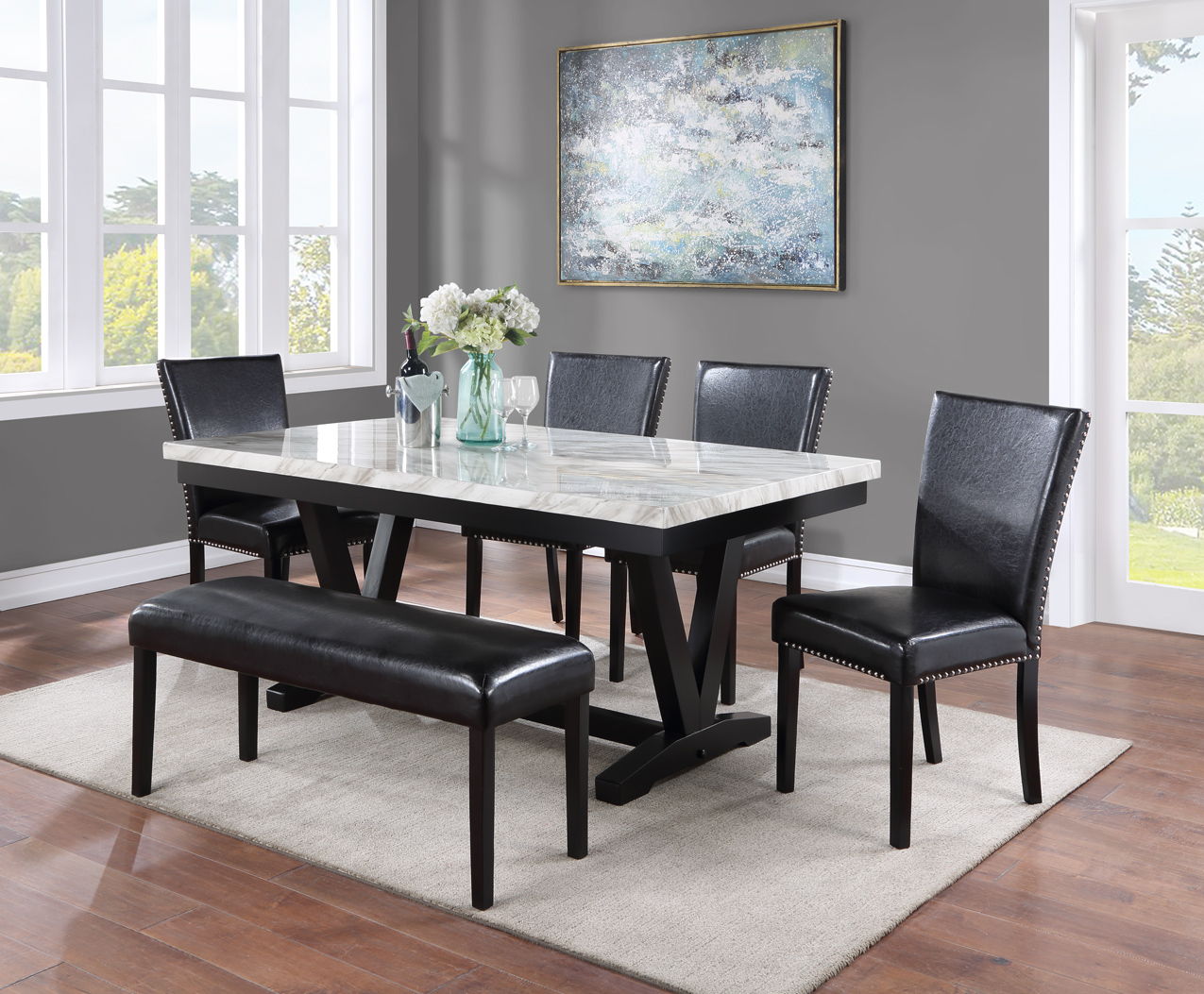 Tanner - Dining Table, Faux Carrara Marble - White / Black