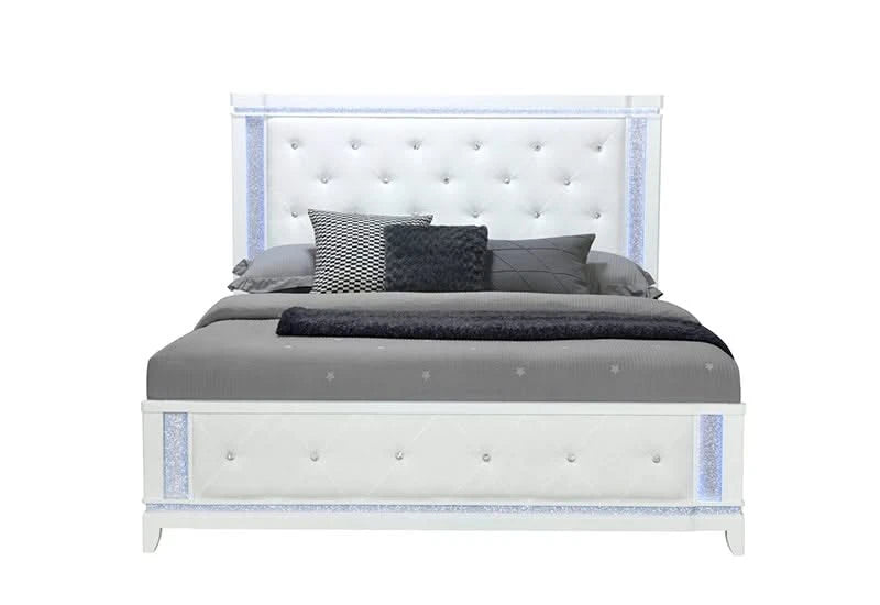 Alina White Glam 5-Piece Bedroom Set with LED Lighting and Faux Crocodile Texture (Queen/King)