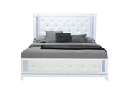 Alina White Bed – Glam Tufted LED Headboard in Queen & King Sizes