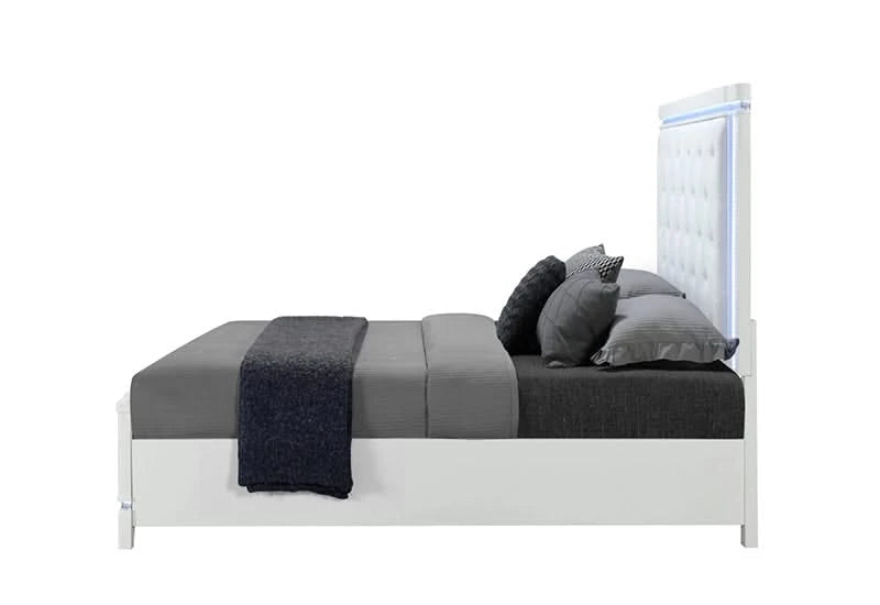 Alina White Glam 5-Piece Bedroom Set with LED Lighting and Faux Crocodile Texture (Queen/King)