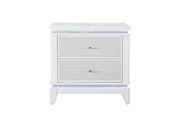Alina White Nightstand with LED – 2-Drawer Glam Side Table with Mirror Trim