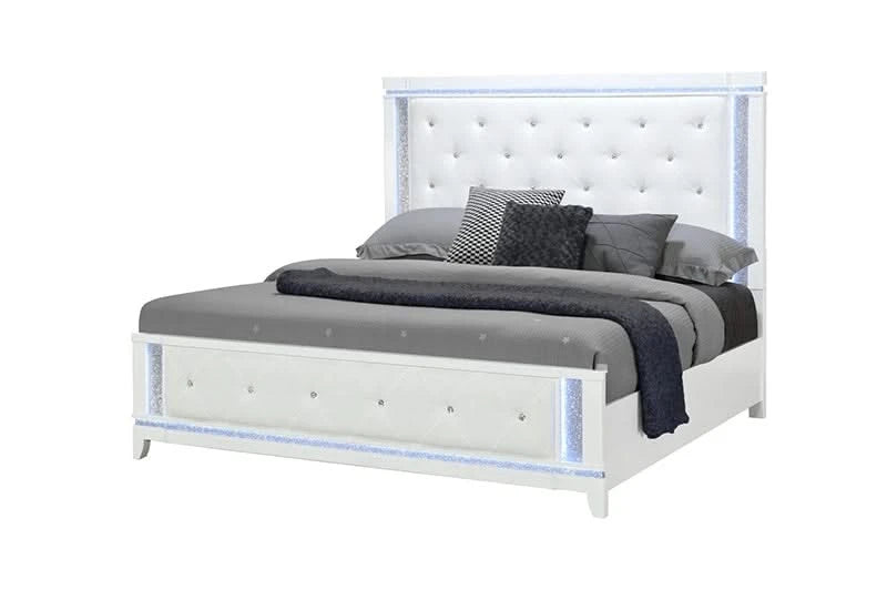 Alina White Glam 5-Piece Bedroom Set with LED Lighting and Faux Crocodile Texture (Queen/King)