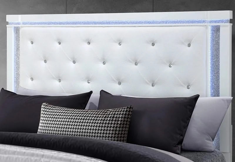 Alina White Bed – Glam Tufted LED Headboard in Queen & King Sizes
