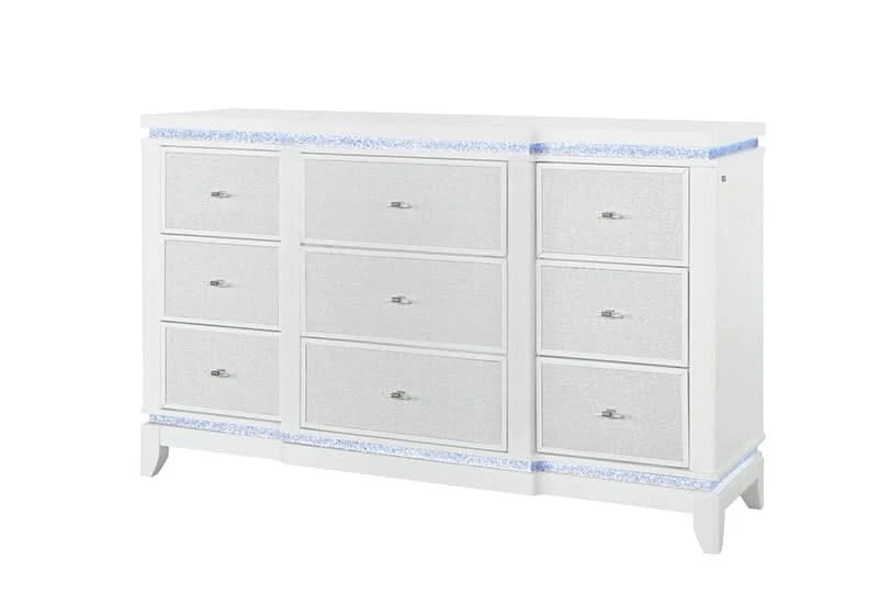 Alina White Glam 5-Piece Bedroom Set with LED Lighting and Faux Crocodile Texture (Queen/King)