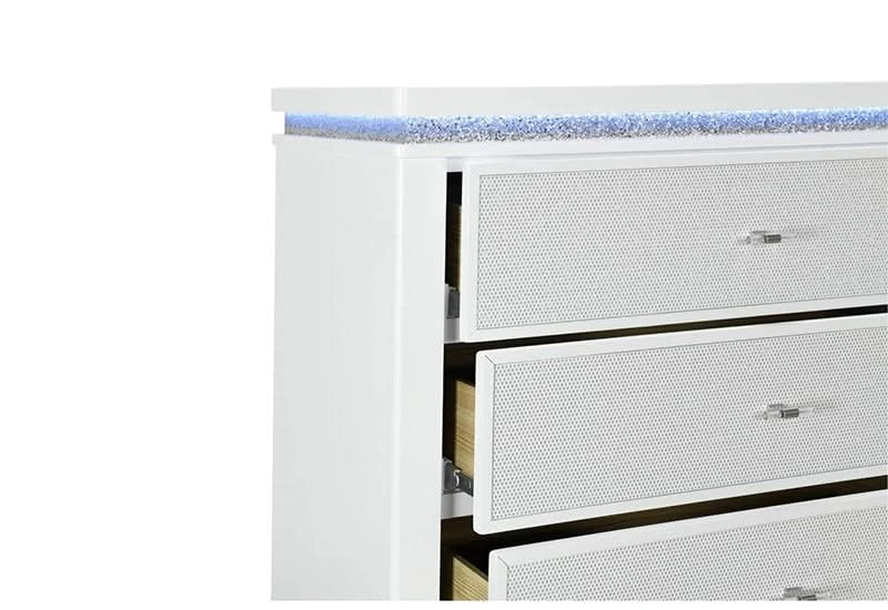 Alina White Dresser with LED – 6-Drawer Glam Storage with Mirror Trim
