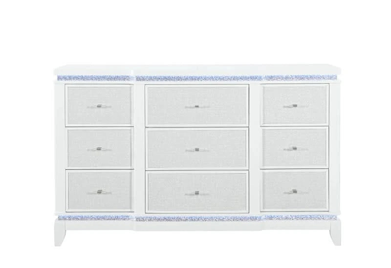 Alina White Glam 5-Piece Bedroom Set with LED Lighting and Faux Crocodile Texture (Queen/King)