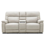 Moto Motion Apollo Dove Light Gray Power Reclining Loveseat with Console and Immersive Sound