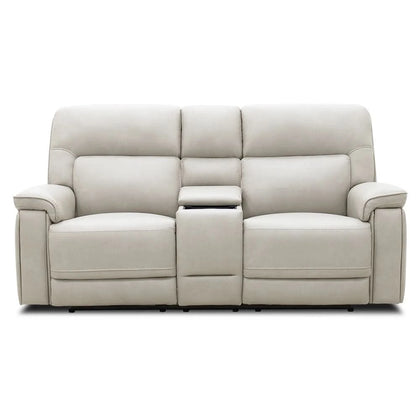 Moto Motion Apollo Dove Light Gray Power Reclining Loveseat with Console and Immersive Sound