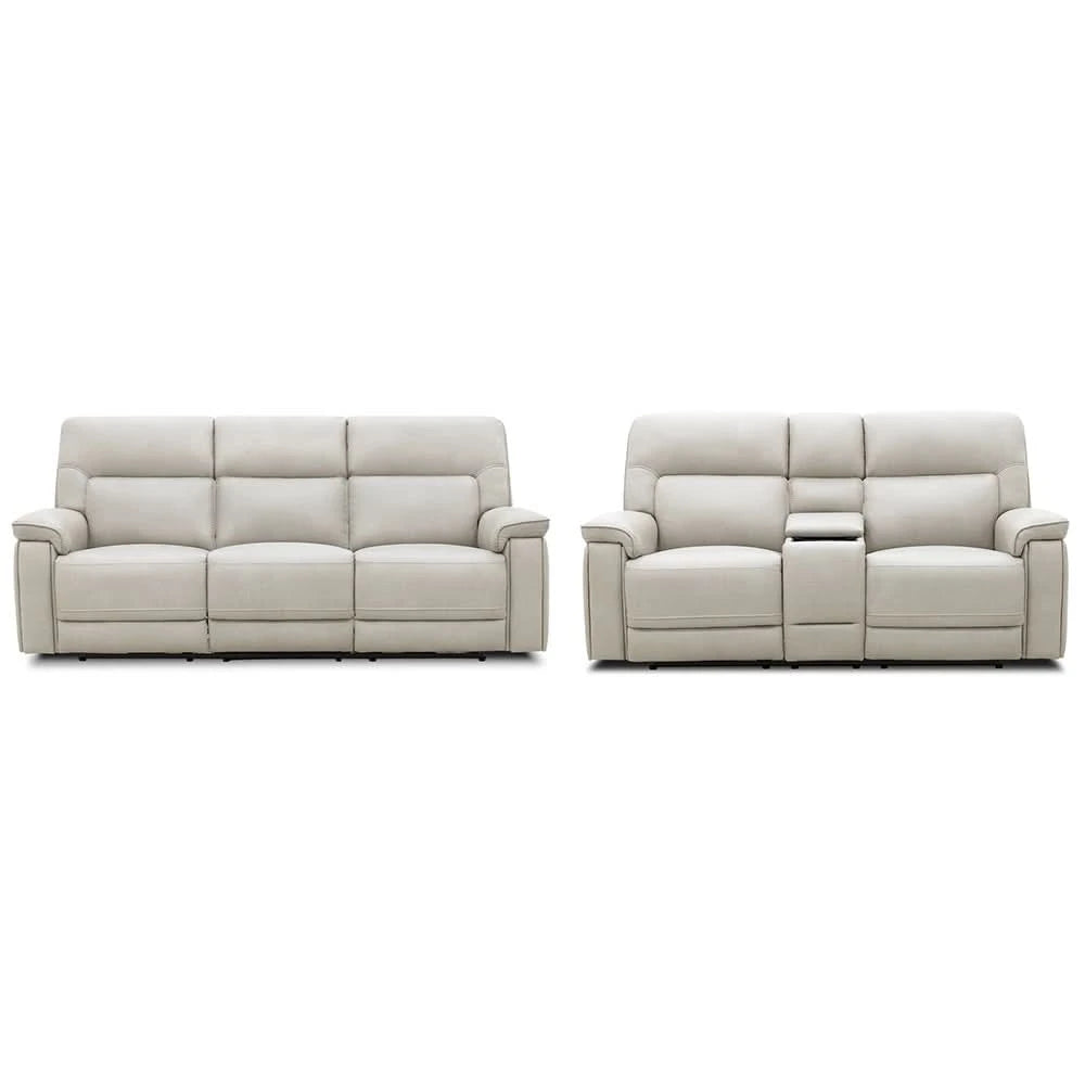 Moto Motion Apollo Dove Light Gray Power Reclining Living Room Set with Immersive Sound Sofa and Loveseat