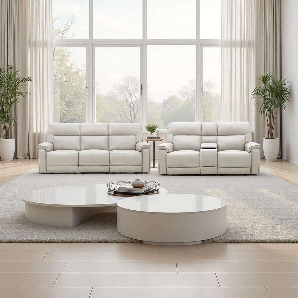 Apollo Dove Light Gray Power Reclining Living Room Set with Immersive Audio Sofa and Loveseat