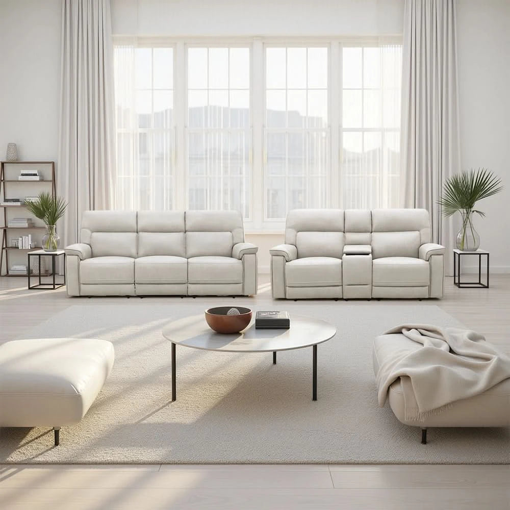 Apollo Dove Light Gray Power Reclining Living Room Set with Immersive Audio Sofa and Loveseat