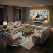 Moto Motion Apollo Dove Light Gray Power Reclining Living Room Set with Immersive Sound Sofa and Loveseat