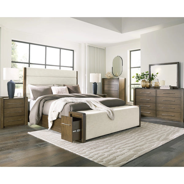 Archives Brown Contemporary Storage Bedroom Set with Upholstered Bed, Dresser and Mirror