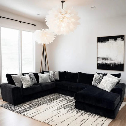 Aria Black Fabric 3-Piece Sectional with Chaise and Pillows