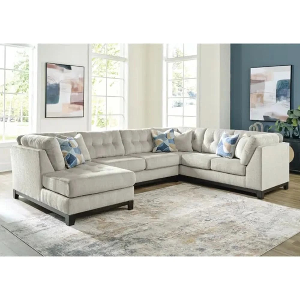 Ariana Ivory 3PC Sectional with Chaise and Tufted Cushions