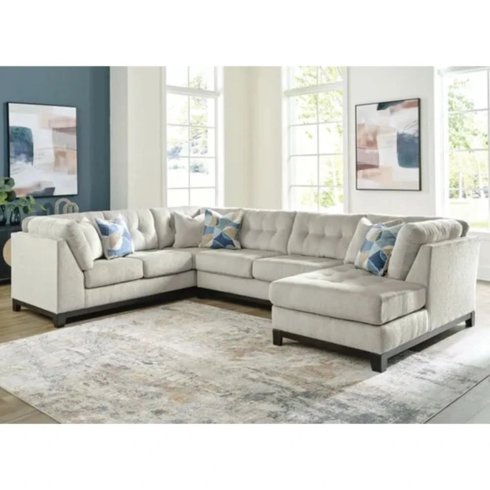 Ariana Ivory 3PC Sectional with Chaise and Tufted Cushions