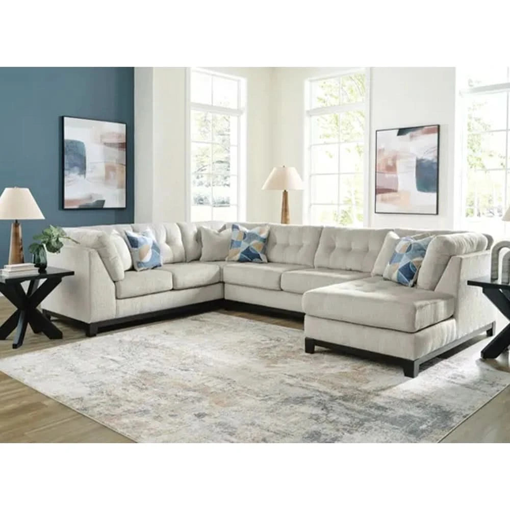 Ariana Ivory 3PC Sectional with Chaise and Tufted Cushions