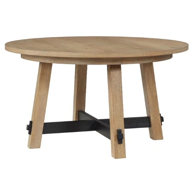 Arisa Wooden Rustic Farmhouse 5PC Round Dining Set with Table and 4 Gray Vegan Leather Chairs