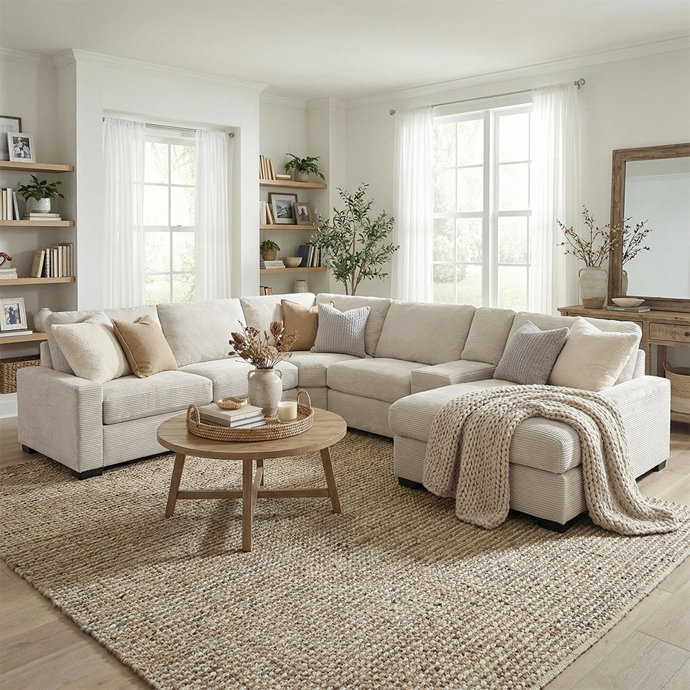 Aspen Stone Modular 5-Piece Sectional with Chaise and Vertical Tufting