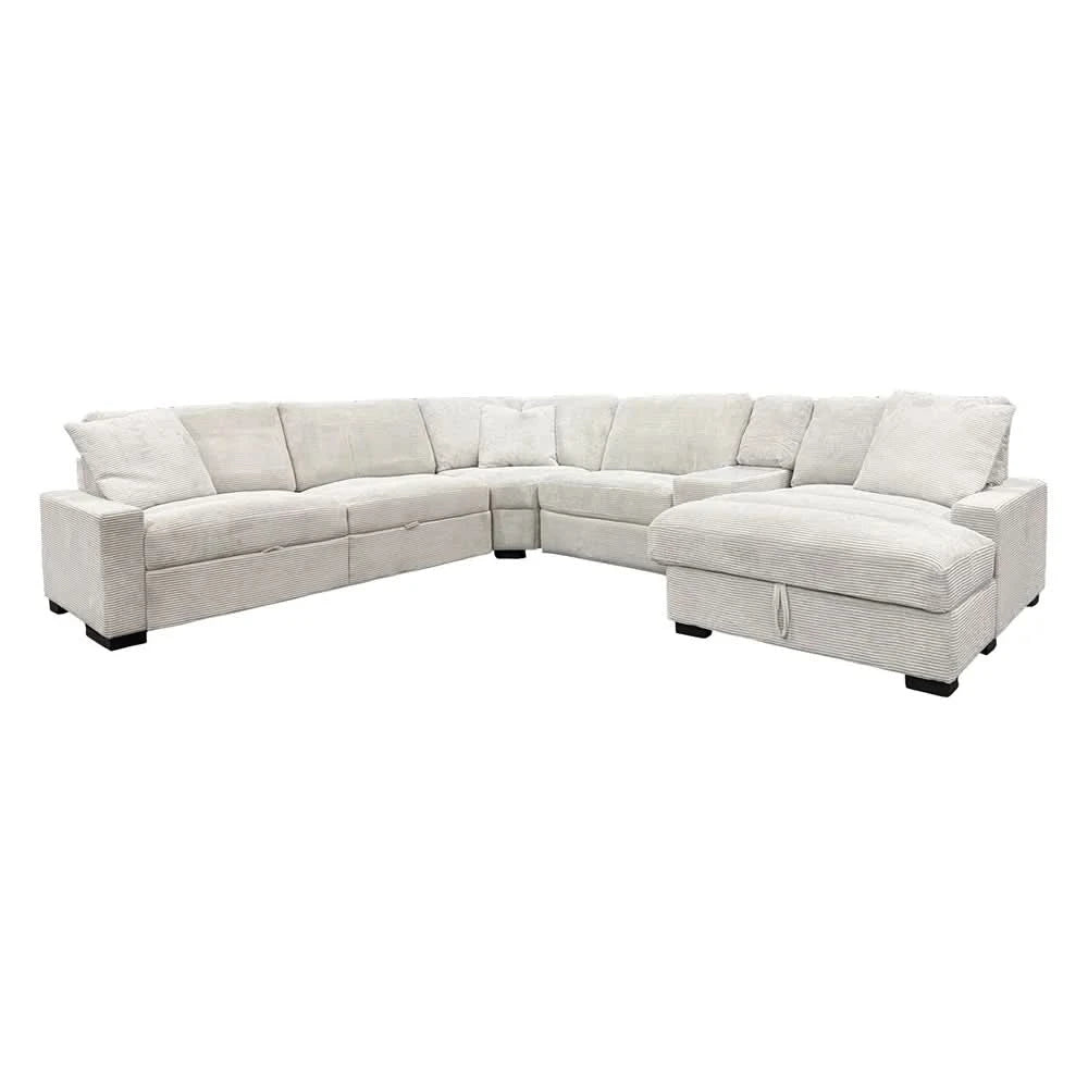 Aspen Stone Contemporary 6-Piece Corduroy Sectional with Chaise and Vertical Tufting