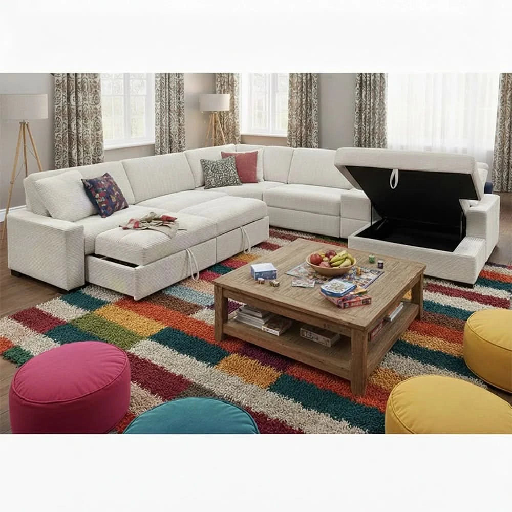 Aspen Stone Contemporary 6-Piece Corduroy Sectional with Chaise and Vertical Tufting