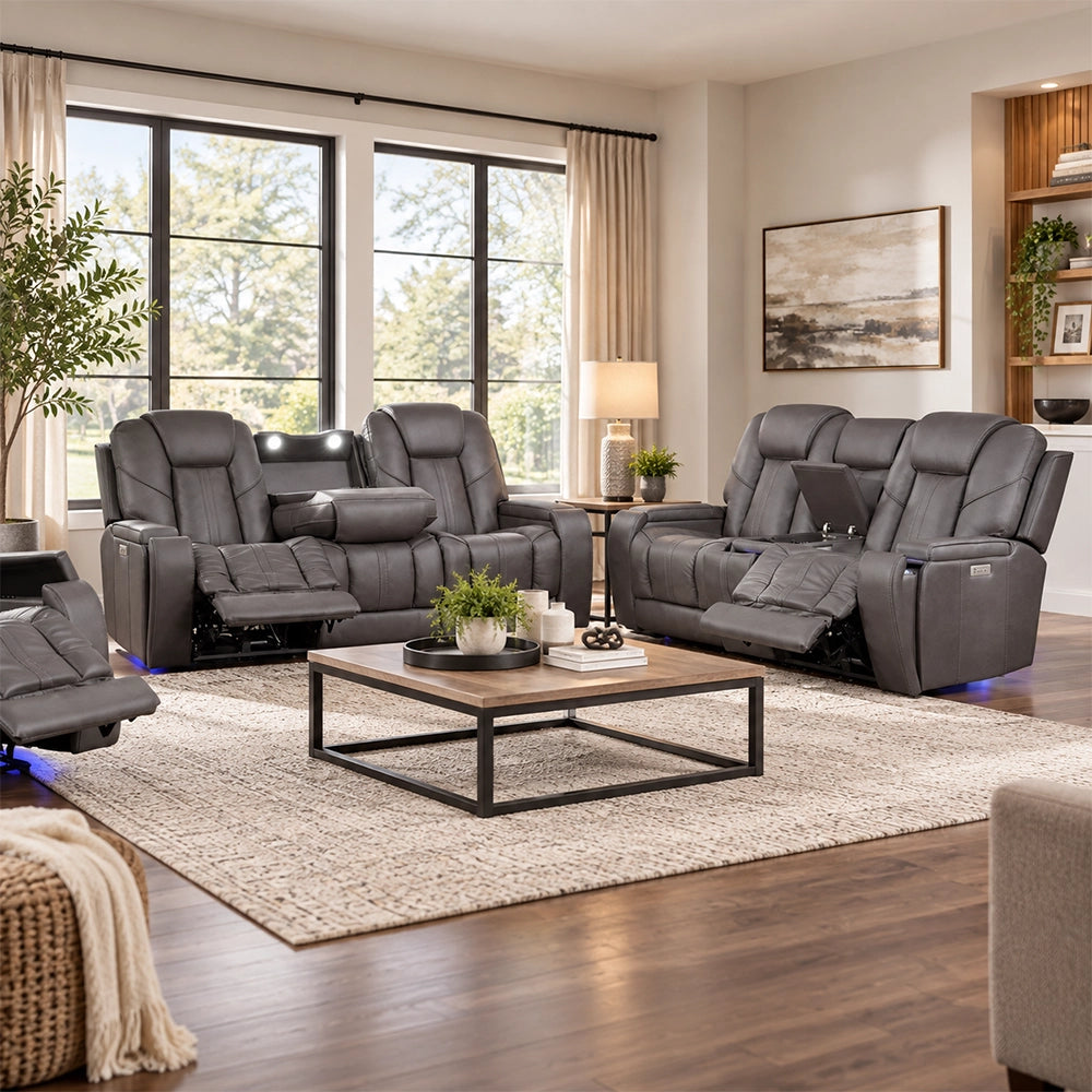 Atmos Leather Triple Power Reclining Sofa with Immersive Sound