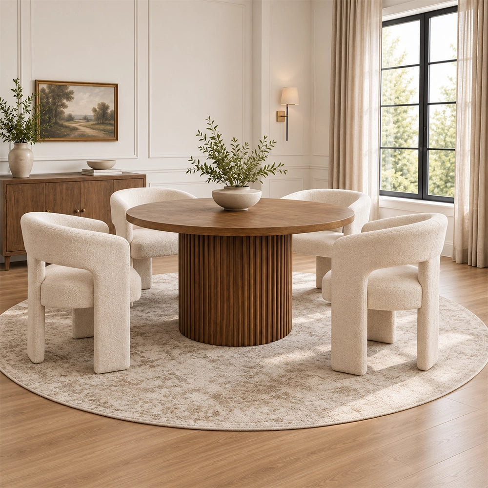 Auden Brown Modern 5-Piece Round Dining Set with Upholstered Chairs