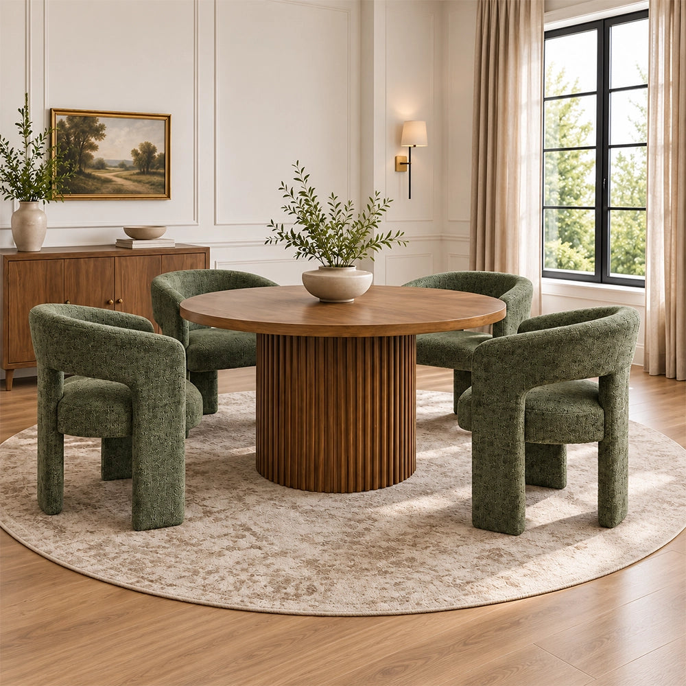 Auden Brown Modern 5-Piece Round Dining Set with Upholstered Chairs