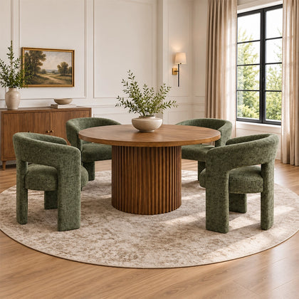 Auden Brown Modern 5-Piece Round Dining Set with Upholstered Chairs