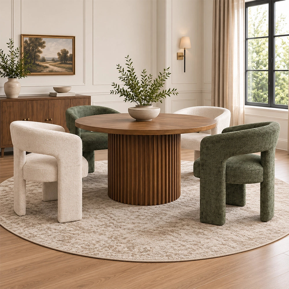 Auden Brown Modern 5-Piece Round Dining Set with Upholstered Chairs
