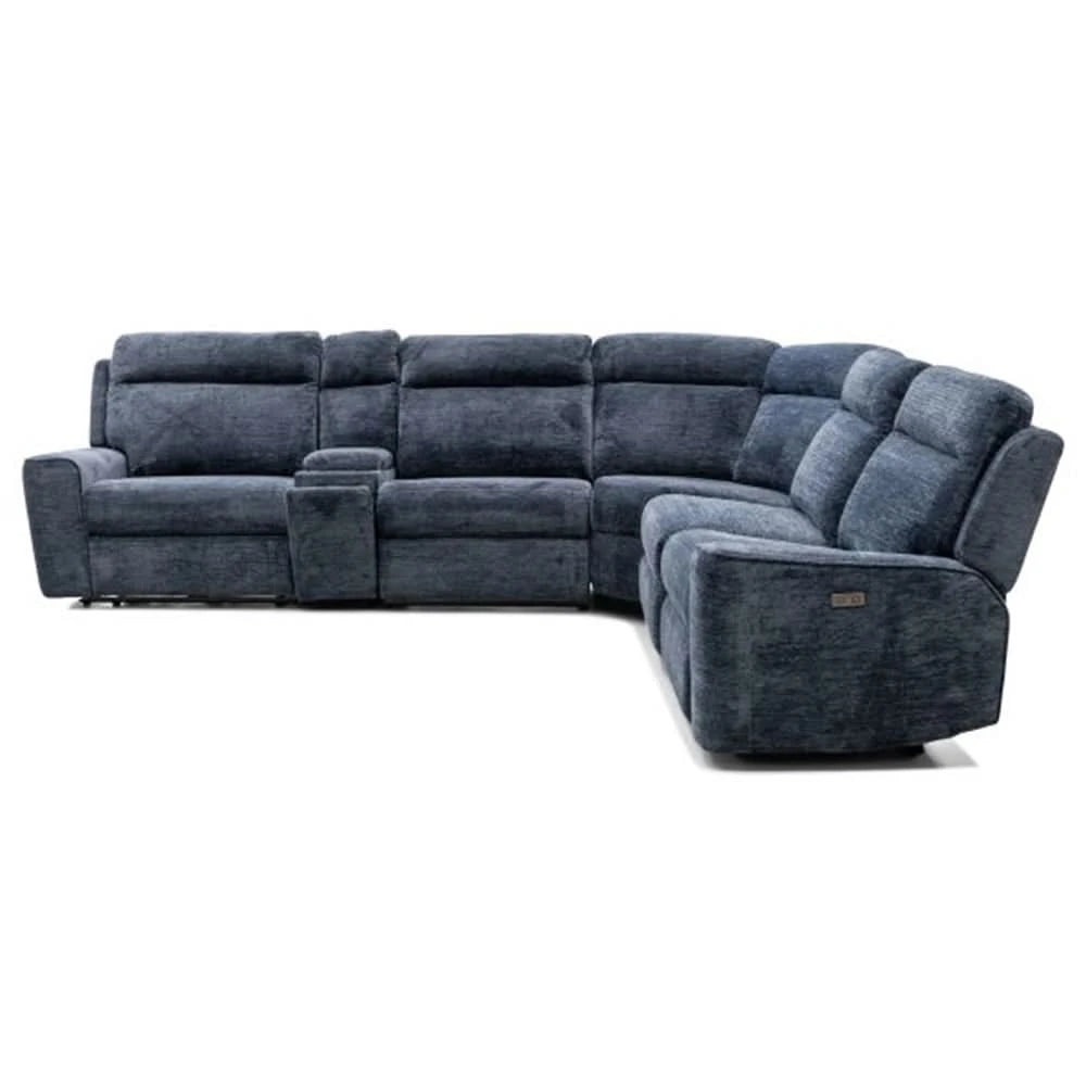 Ava Indigo Blue 6-Piece Power Reclining Sectional with Zero Gravity and Wireless Charging