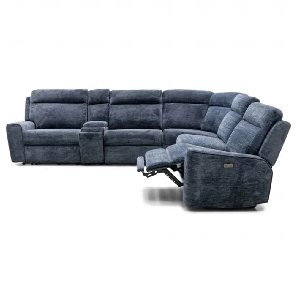 Ava Indigo Blue 6-Piece Power Reclining Sectional with Zero Gravity and Wireless Charging