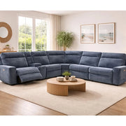 Ava Indigo Blue 6-Piece Power Reclining Sectional with Zero Gravity and Wireless Charging