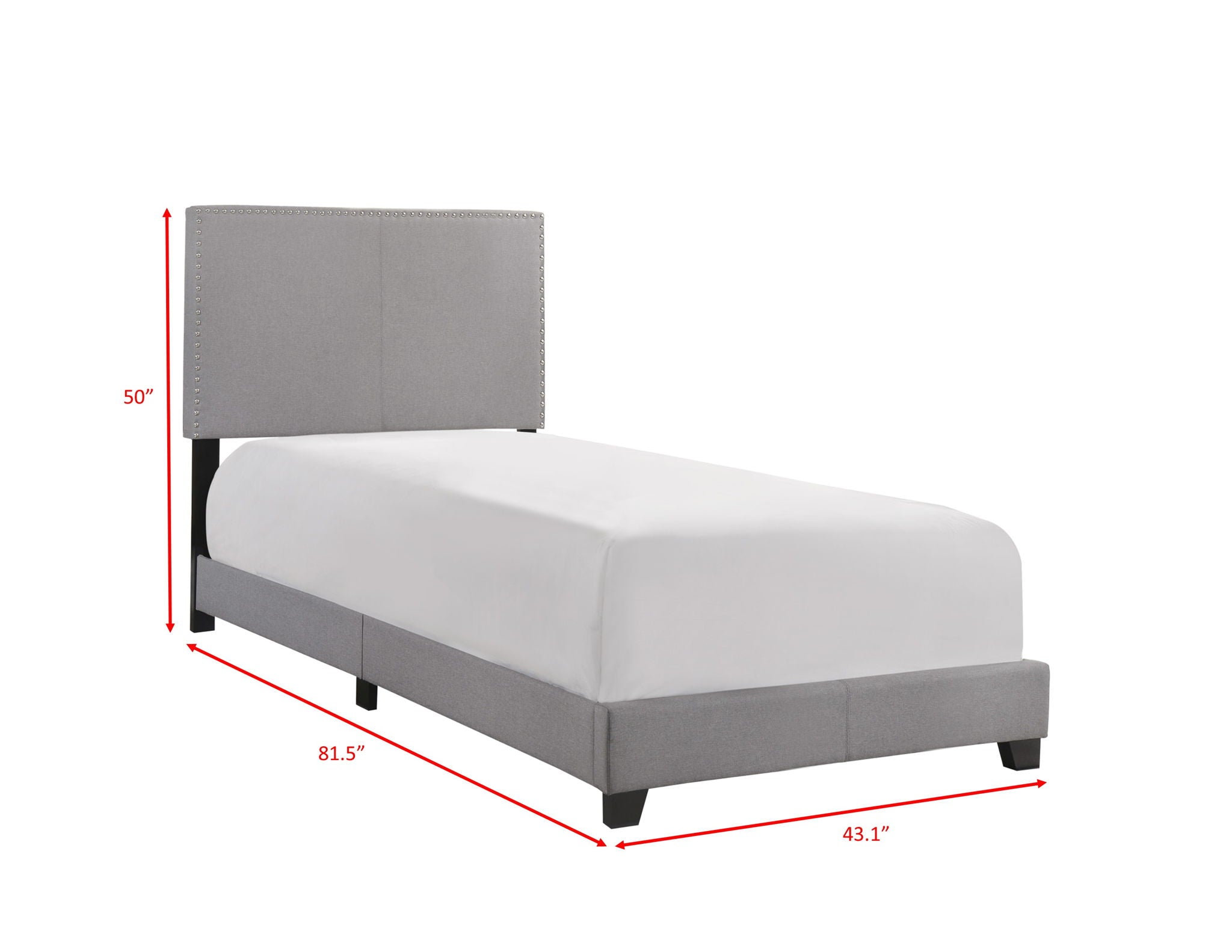 Erin - Twin Nailhead Bed - Gray