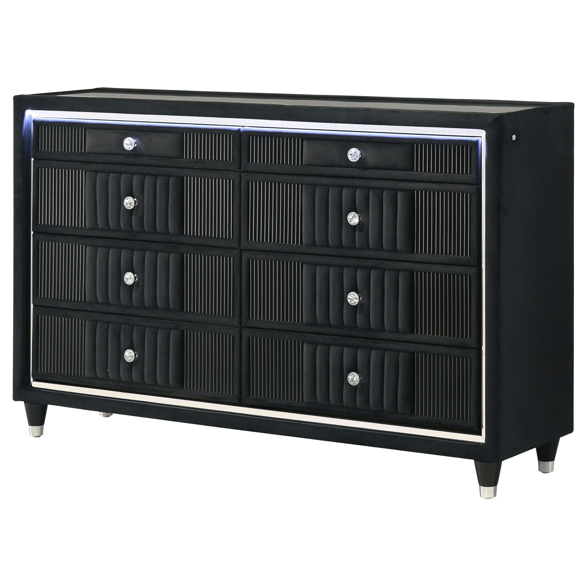 Ravenne 8-drawer Velvet Upholstered LED Dresser Cabinet Black