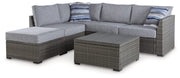 Petal Road - Loveseat Sectional, Ottoman, Table Set (Set of 4) - Gray